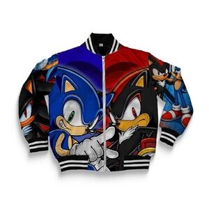 Kids Sonic the Hedgehog and shadow bomber jacket Puffer Jacket - Blue and Red